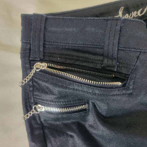 Love Notes Jeans Juniors 7 / 8 Black Low Rise Goth Skinny Leg Zip Chain Pocket - Picture 11 of 16